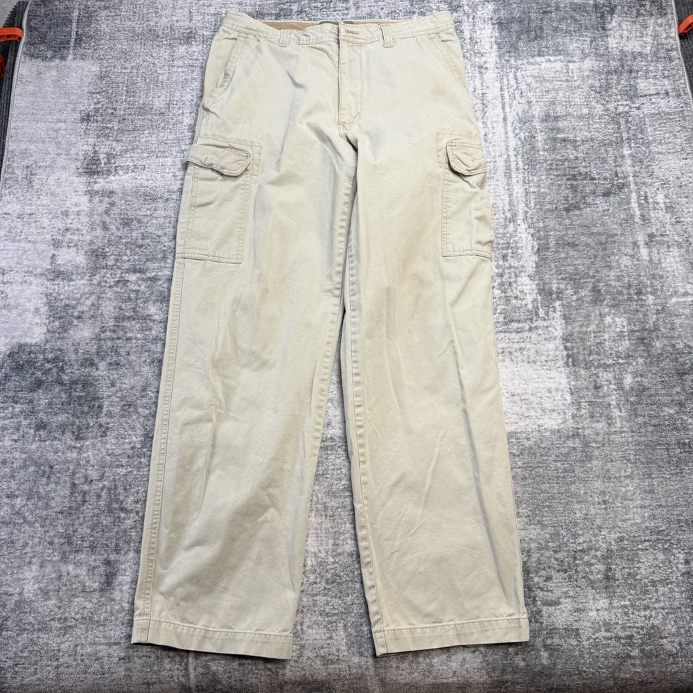 Y2K Old Navy Cargo Pants Men 33x34 (32x32) Beige Twill Distressed Straight Skate